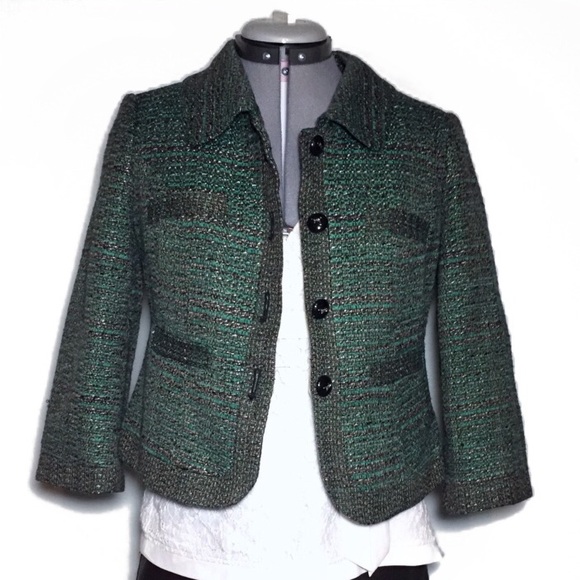 The Limited Jackets & Blazers - The Limited Green & Brown Boucle Cropped Blazer S